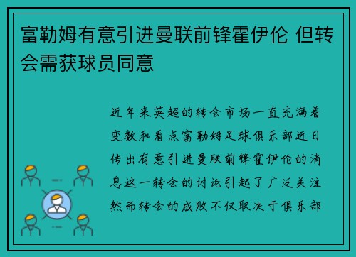富勒姆有意引进曼联前锋霍伊伦 但转会需获球员同意